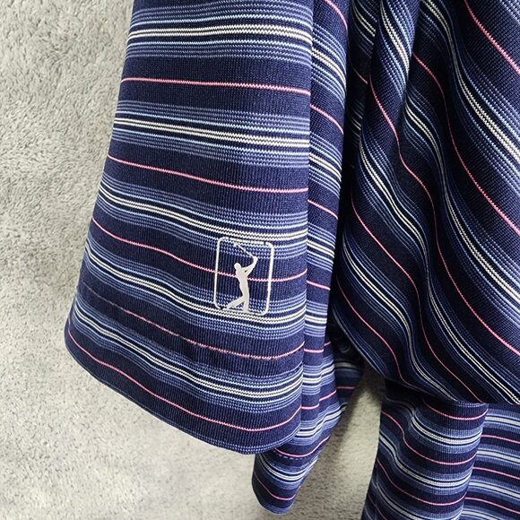 Mens Blue Pink Striped PGA Tour Golf Polo Shirt 1/4 Button Short Sleeve Size XXL - Picture 4 of 8